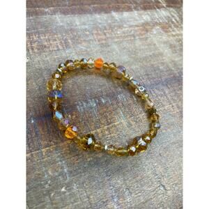 Brown and Gold Beaded Bangle Elastic Bracelet